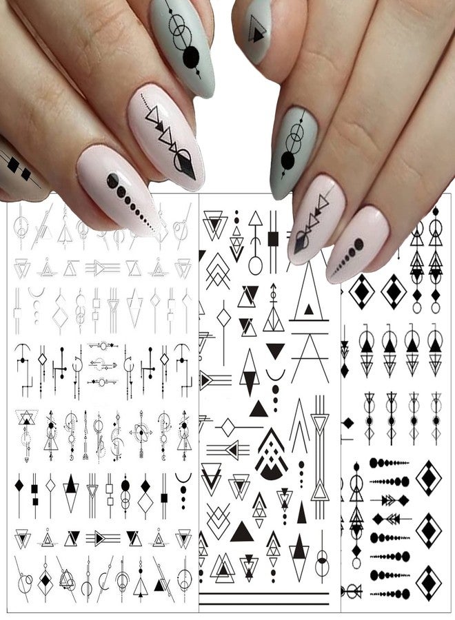 winthrop 10 Sheets Black White Geometric Nail Art Stickers Decals 3D Self-Adhesive DIY Geometry Triangular Rhombus Minimalist Design Acrylic Nails Supplies Manicure Decorations Tip for Women Men - Image 1